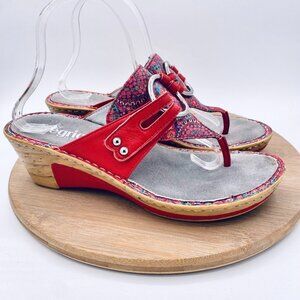 Alegria Lola Sandals Womens 9.5 40 Red Leather Wedge Thong Artsy Art